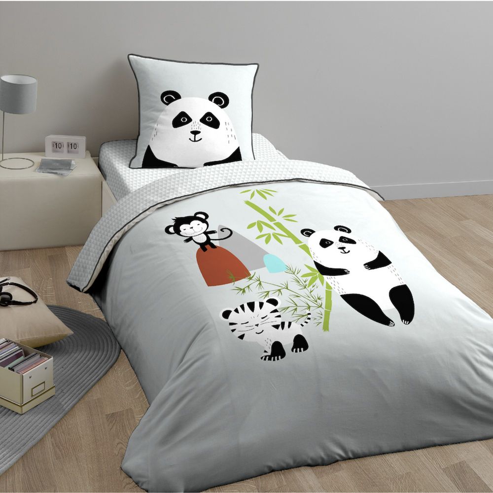 Housse de Couette Enfant et Deux Taies d'Oreiller Panda 200cm