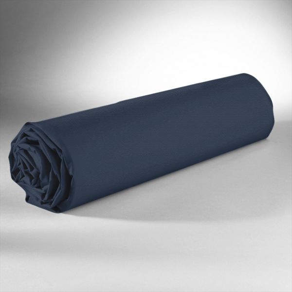 Drap housse 100% Satin de Coton 110 fils Bleu Nuit 140x190