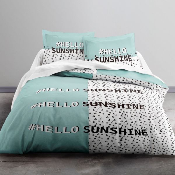 Housse de couette Coton Hello Sunshine et taie d'oreiller Today