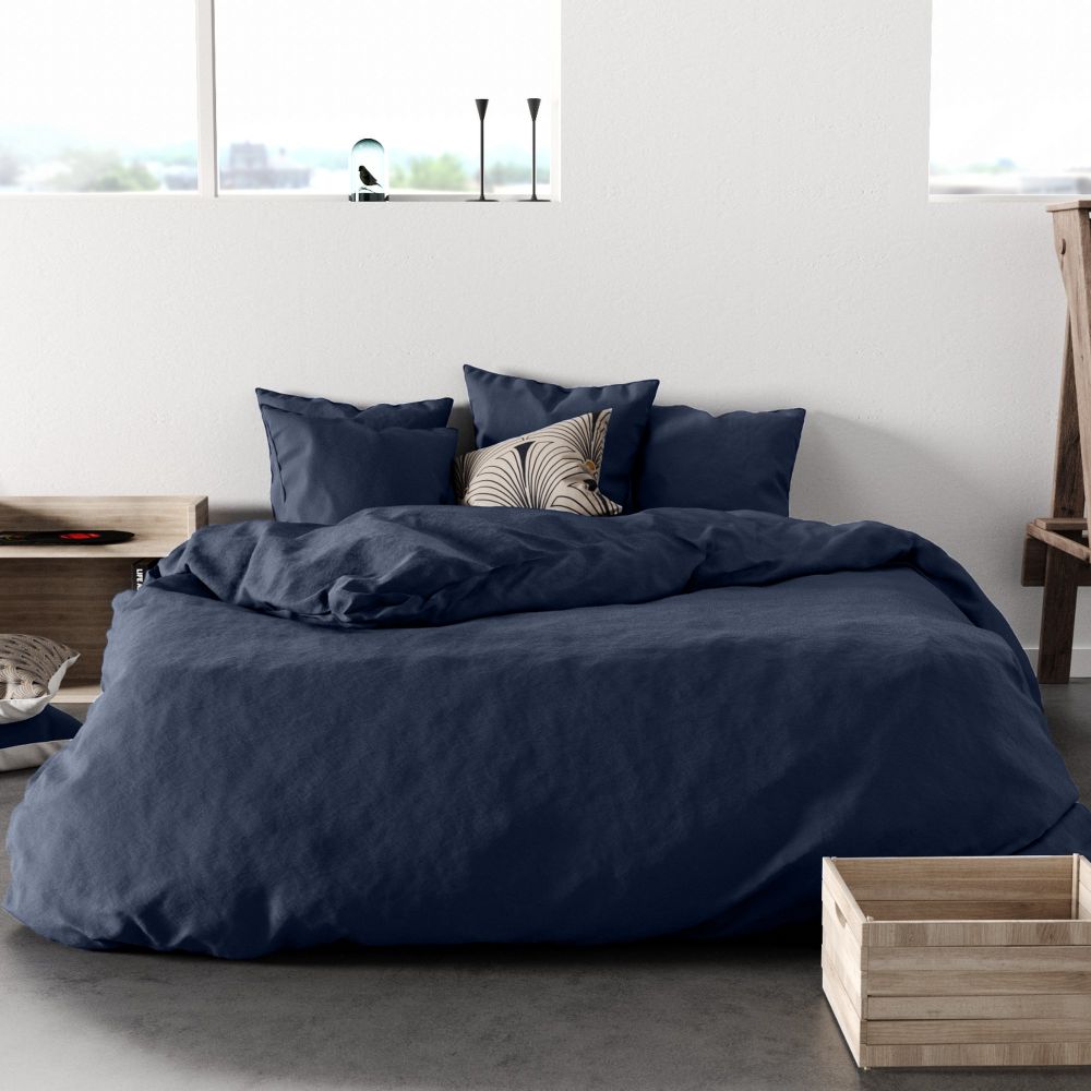 Housse de couette 100% Percale de Coton 80 fils Jeans pas cher