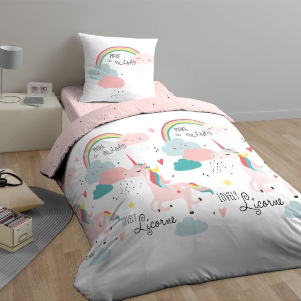 Parure de couette fille 140x200 cm 100% Coton 57 fils Wish