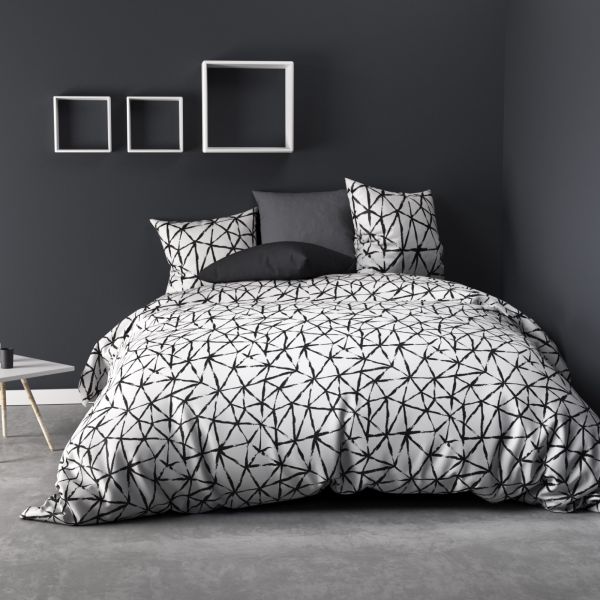 Parure de couette 100% Coton 57 fils 220x240 Reseau Noir