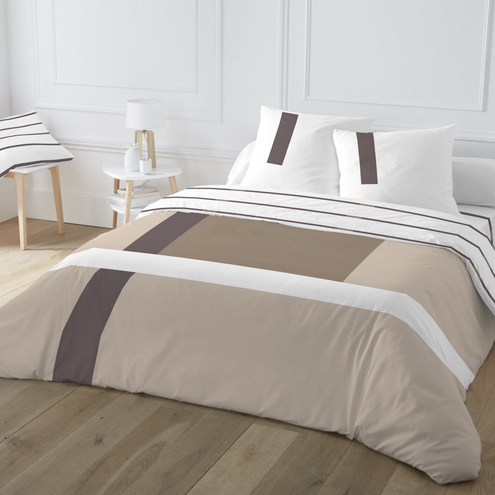 Housse de couette - Parure de lit 140x200 cm Coton Azia Taupe