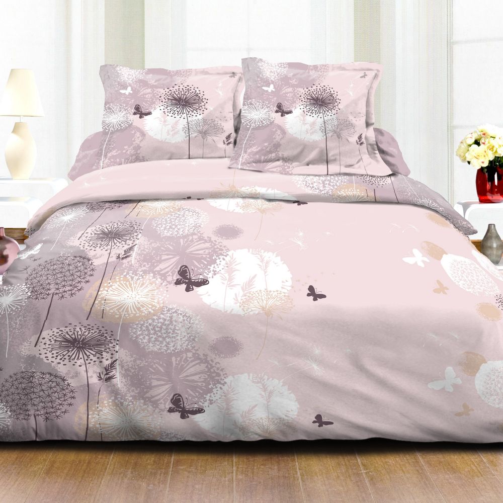 Housse de couette 220x240 cm + 2 taies d'oreiller 63x63 cm coton caraibe  rose HOUSSE DE REVE Pas Cher 