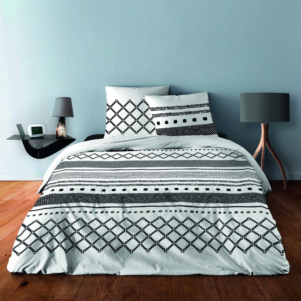 Housse De Couette 220x240 Coton Motifs Géométriques - Parure De Lit Blanc Gris Noir Art Minimaliste - Enfant Adulte - 9