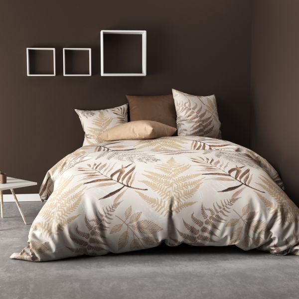 Parure de lit - Housse de couette 100% Coton 57 fils Feuille Beige