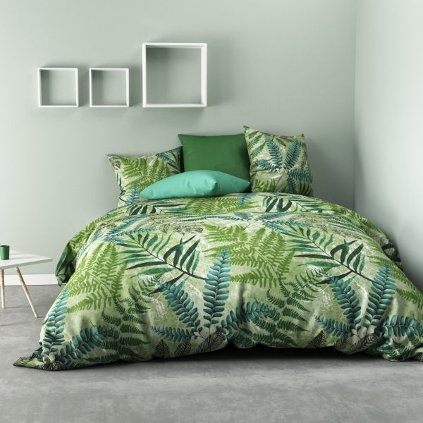 Parure de lit - Housse de couette 100% Coton 57 fils Feuille Verte