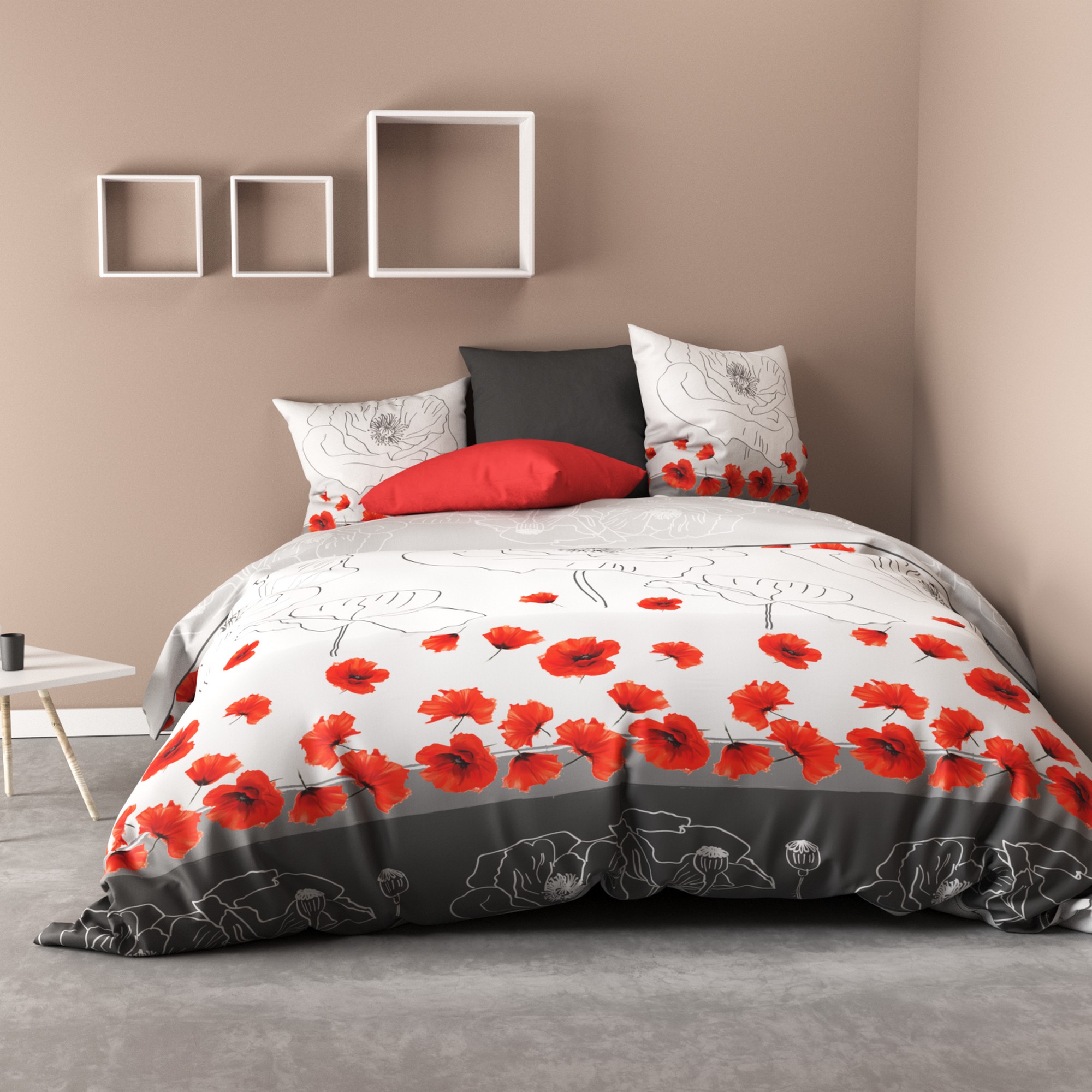 drap housse 160x200 pour lit 2 places rouge coquelicot