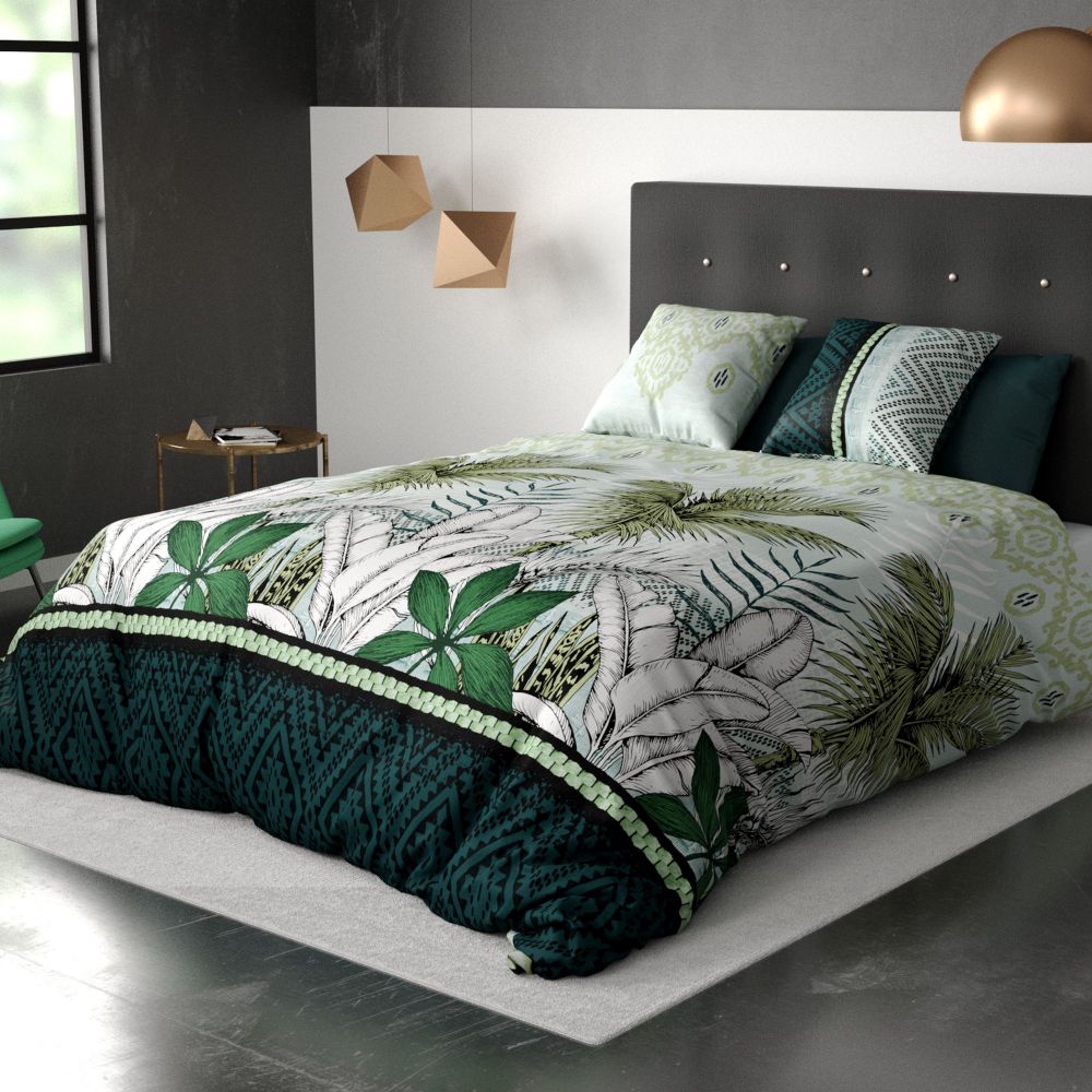 Parure housse de couette Coton Jungle Vert