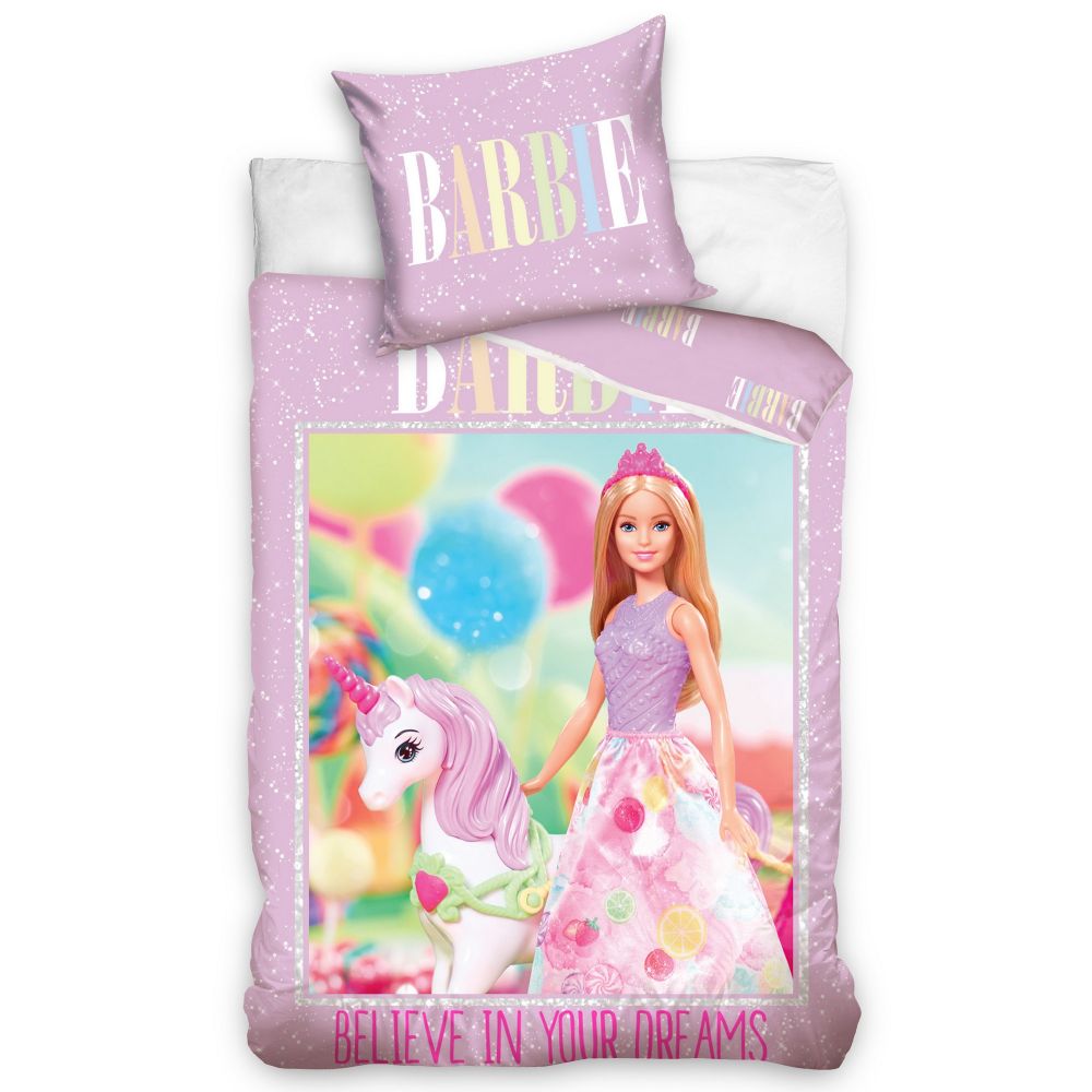 Parure de lit Barbie - Housse de couette enfant 100% coton 57 fils Barbie  pas cher