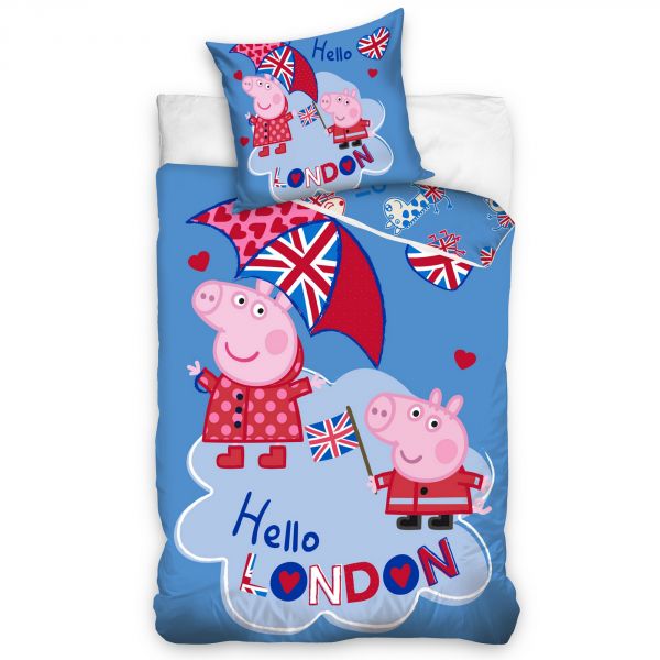 Parure de lit enfant Peppa Pig – Housse de couette Peppa et George 100% coton 140x200 cm