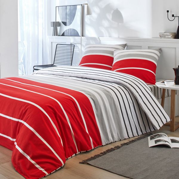 Housse de couette et taie d'oreiller 100% coton Joss Rouge