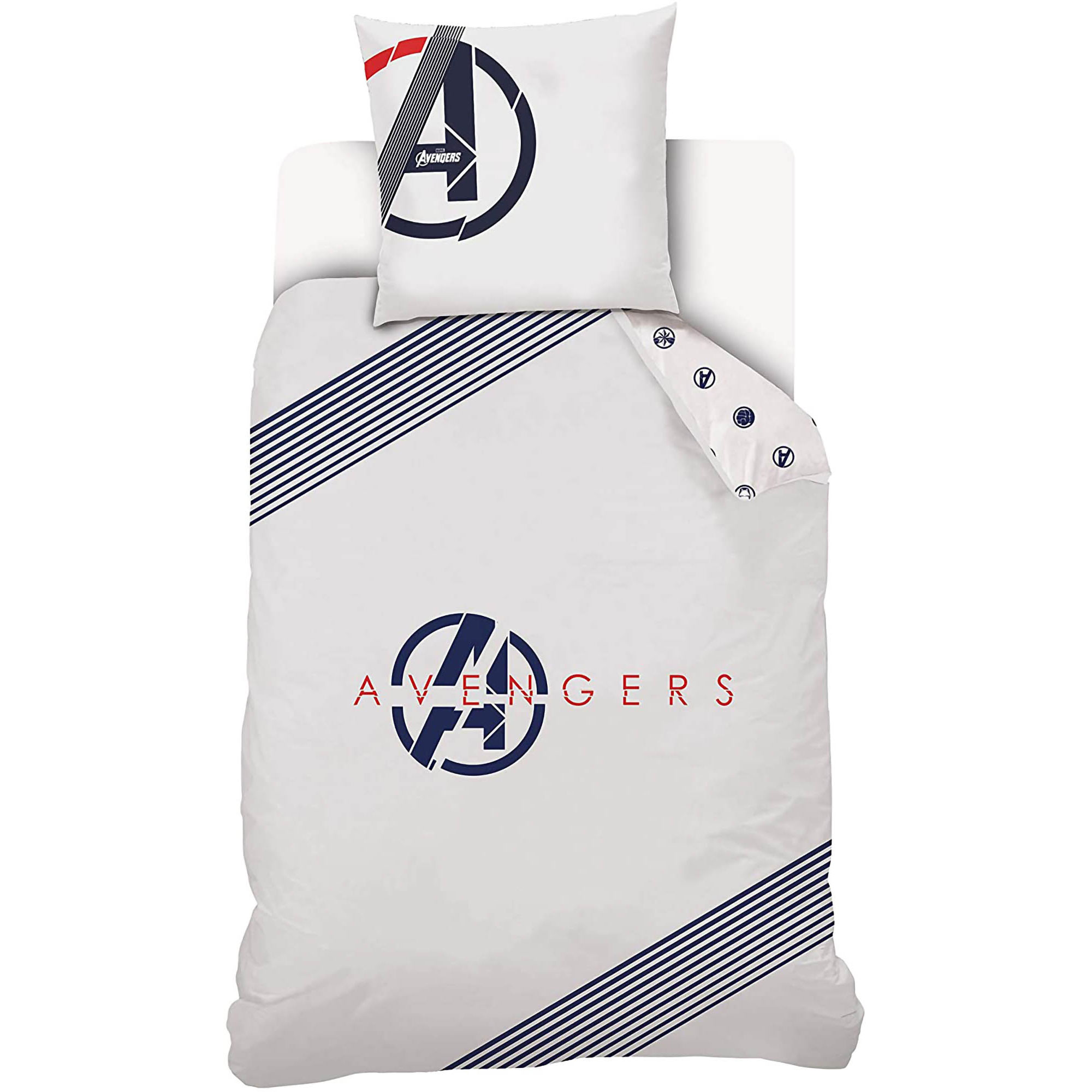 MARVEL - Housse de couette Avengers 140x200 cm + 1 Taie d'oreiller 63x63 cm  - 100% Coton - Blanc