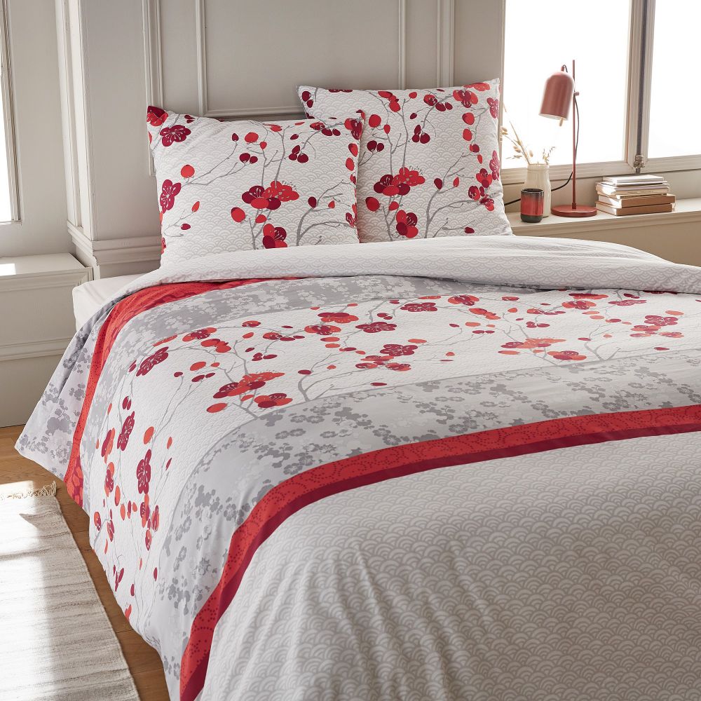 Parure de lit Melanie avec taies d'oreiller et housse de couette 100 %  coton pour lit simple, rouge - KARACA France