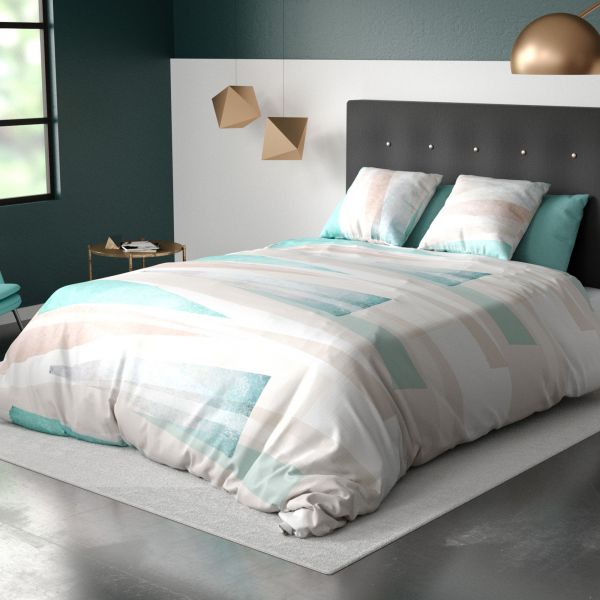 Housse de couette et taie d'oreiller 100% Coton 57 fils Laciotat Bleu