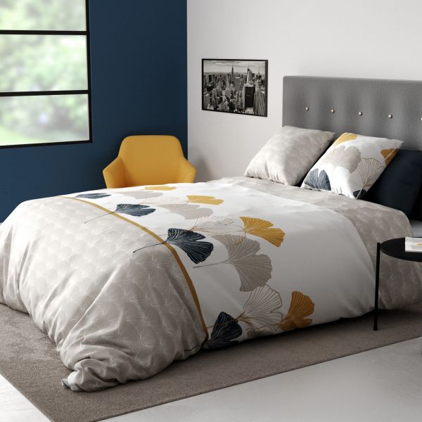 Housse de couette et taie d'oreiller 100% Coton 57 fils Mangae