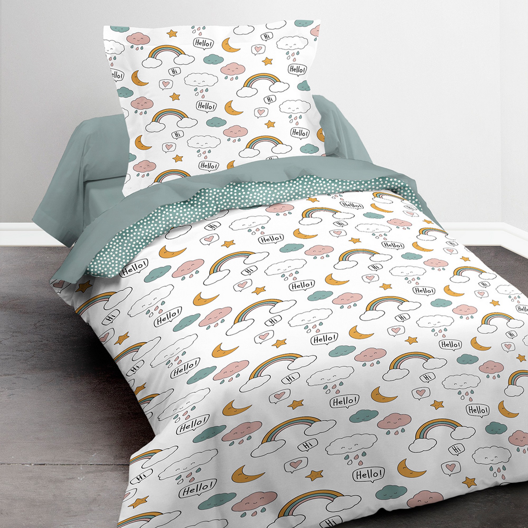 Parure de lit avec housse de couette et taie d’oreiller pour lit de bébé/enfant 100% coton Rose 