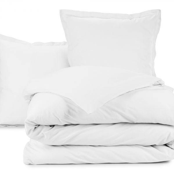 Parure de lit housse de couette avec taie d'oreiller 100% Coton 57 fils Blanc