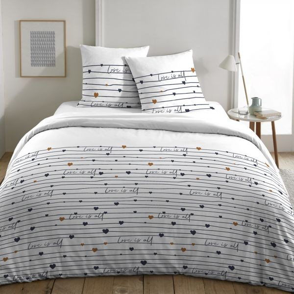 Parure de lit housse de couette avec taies d'oreiller 100% Coton 57 fils Love Is All Optical