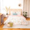 Housse de couette avec taies d'oreiller 100% Satin de Coton Feuillage