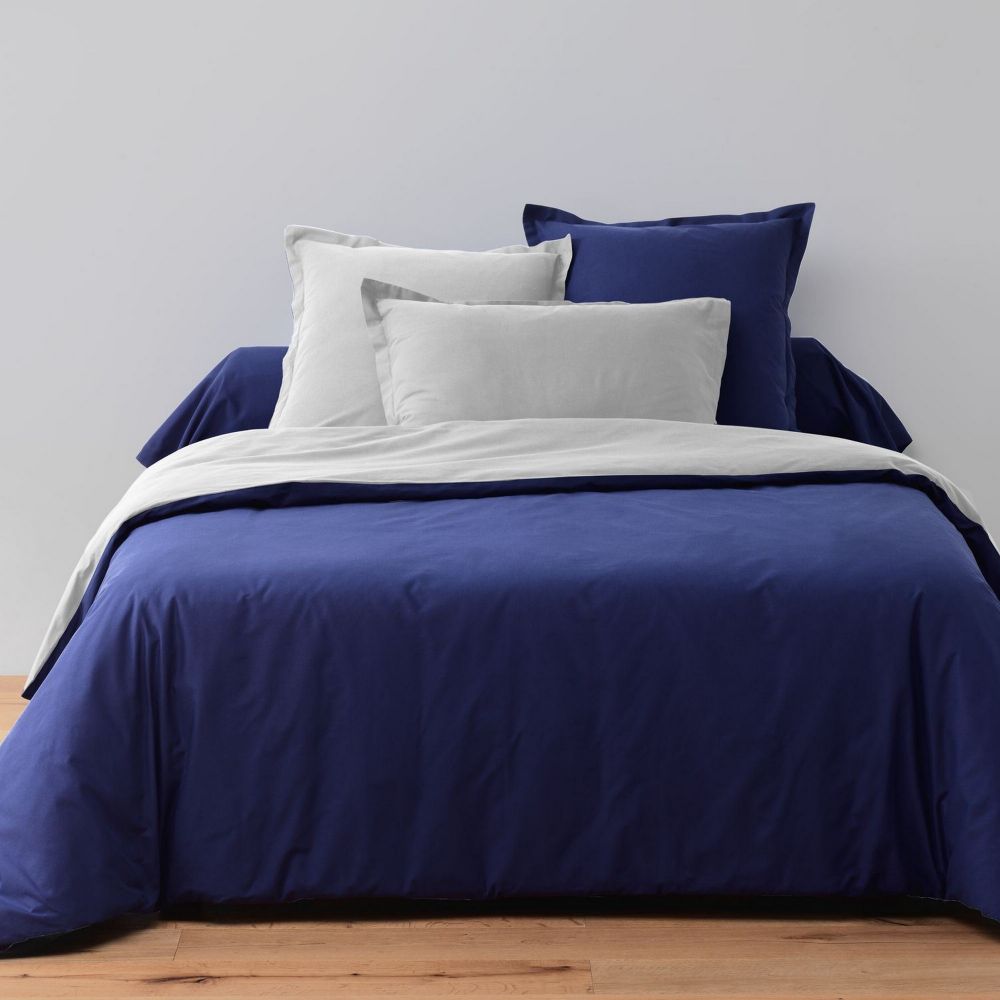 Housse de couette imprimée en percale de coton bleu 200x200 OPALE