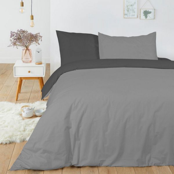 Housse de couette 220x240 + 2 taies d'oreiller 63x63 cm Coton Grisclair_Anthracite