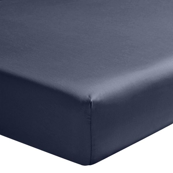 Drap housse 140x190 +30 cm Satin de Coton Indigo