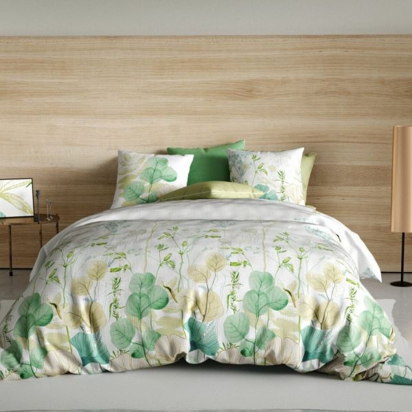 Housse de couette 240x260 cm + 2 taies d'oreiller 63x63 cm Coton Ecrus Vert