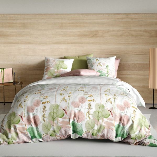 Housse de couette 220x240 cm + 2 taies d'oreiller 63x63 cm Coton Ecrus Rose