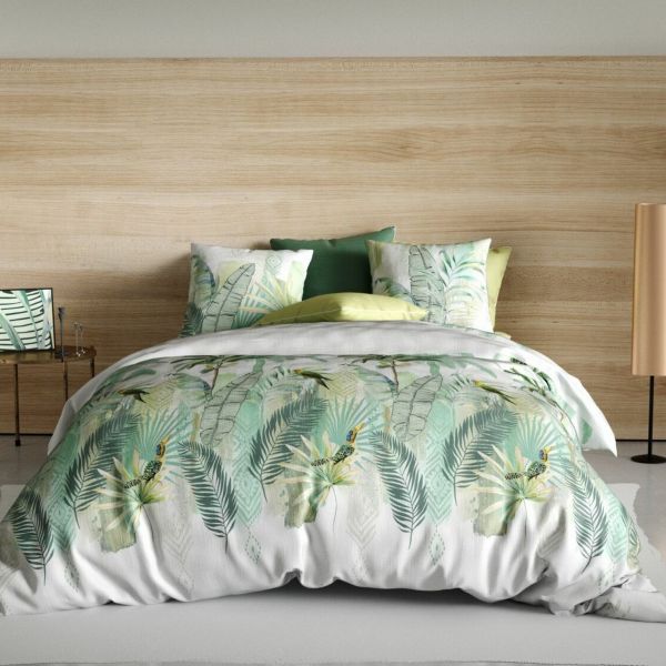 Housse de couette 240x260 cm + 2 taies d'oreiller 63x63 cm Coton Tropical Vert