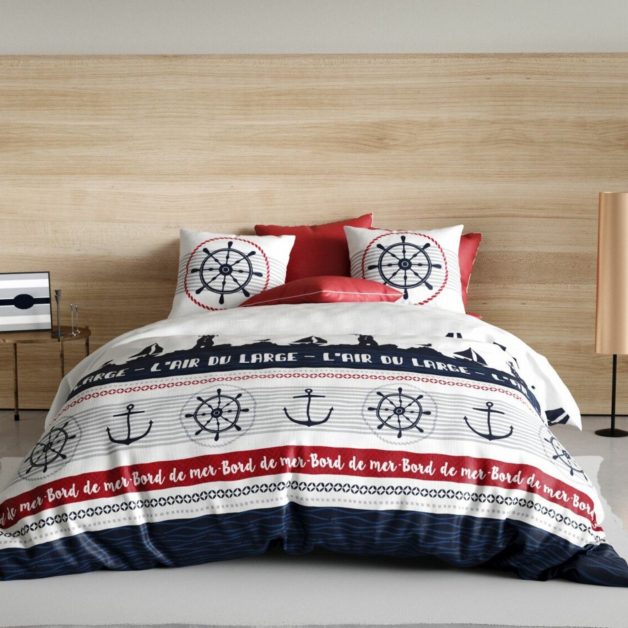 Housse De Couette Microfibre 240x260 Cm Avec Taies - Motif Baleines Et Vie Marine Réversible