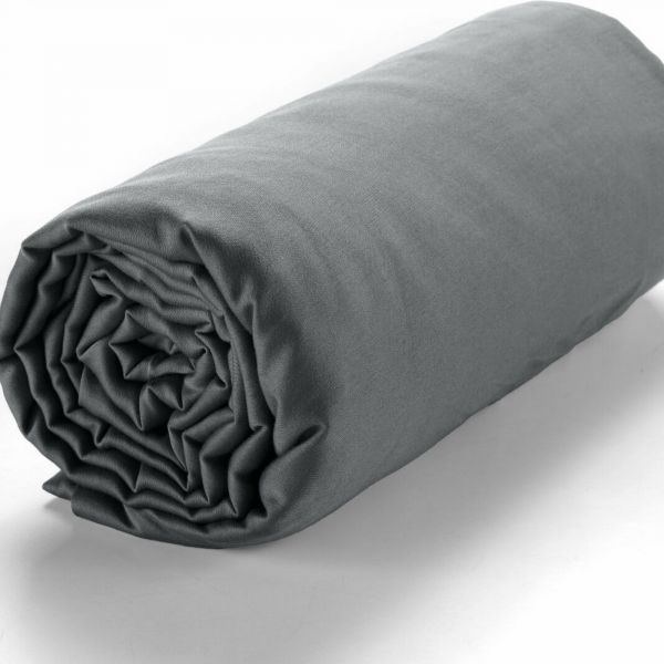 Drap housse 160x200 +30 cm Satin de Coton Gris Foncé