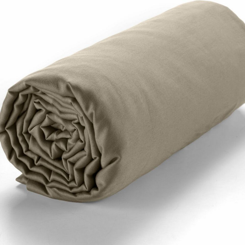 Drap housse 140x190 +30 cm Satin de Coton Sable - Housse De Rêve