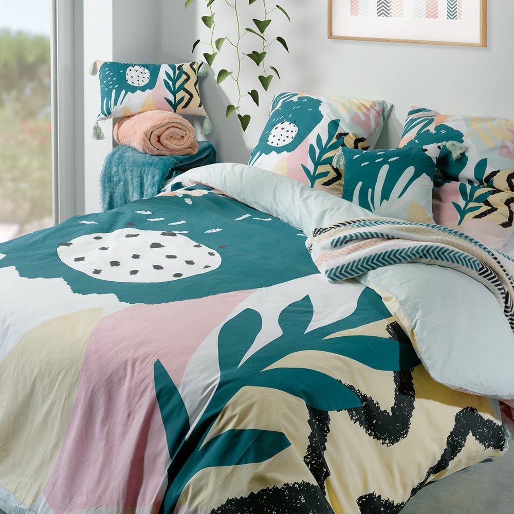 Drap housse 140x190 +35 cm 100% Coton 57 fils Aqua - Housse De Rêve