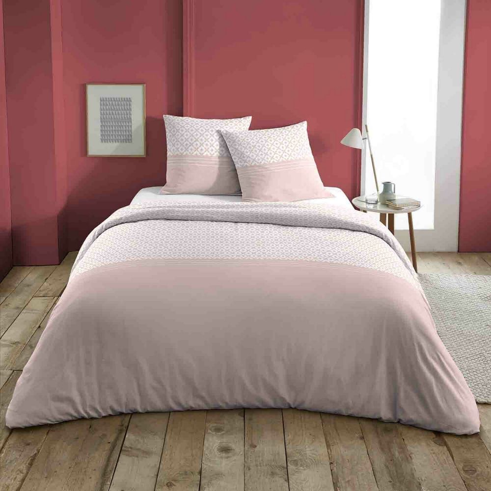 Housse de couette 220x240 cm + 2 taies d'oreiller 63x63 cm Coton Janne Rose pas  cher