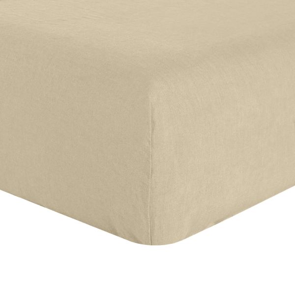 Drap housse 140x190 +30 cm en lin Français - lin lavé Latte