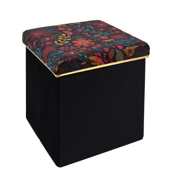 Pouf pliable coffre de rangement motifs à fleurs