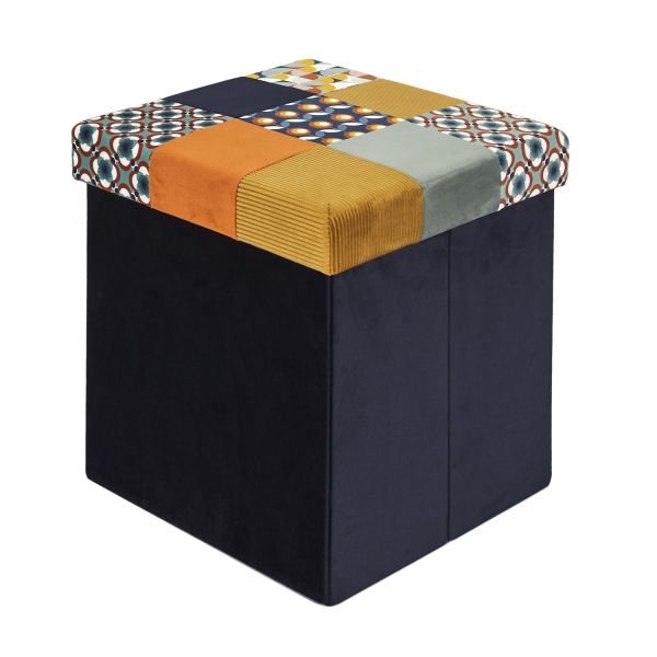 Pouf pliable coffre de rangement Patchwork Rétro