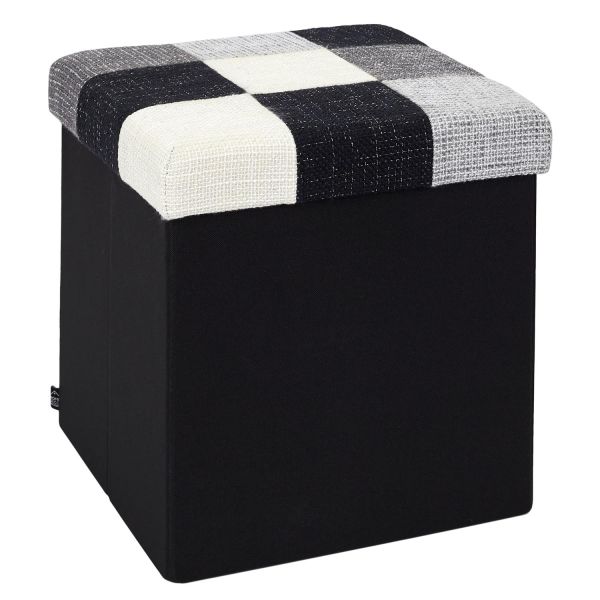 Pouf pliable coffre de rangement Patchwork Gris