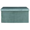 Coffre de rangement banc pliable velours côtelé bleu