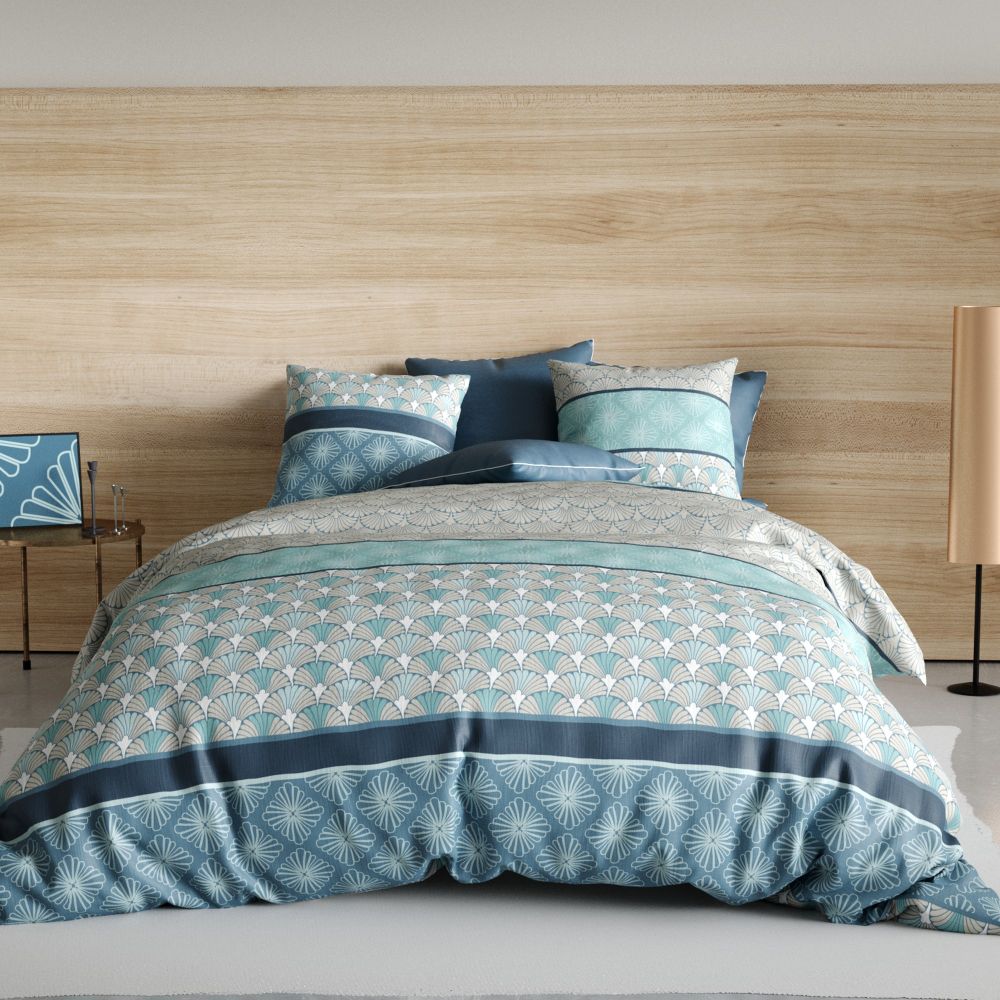 Housse De Couette 220x240 Cm + 2 Taies D'oreiller 63x63 Cm 100% Coton 51  Fils Luka Bleu à Prix Carrefour