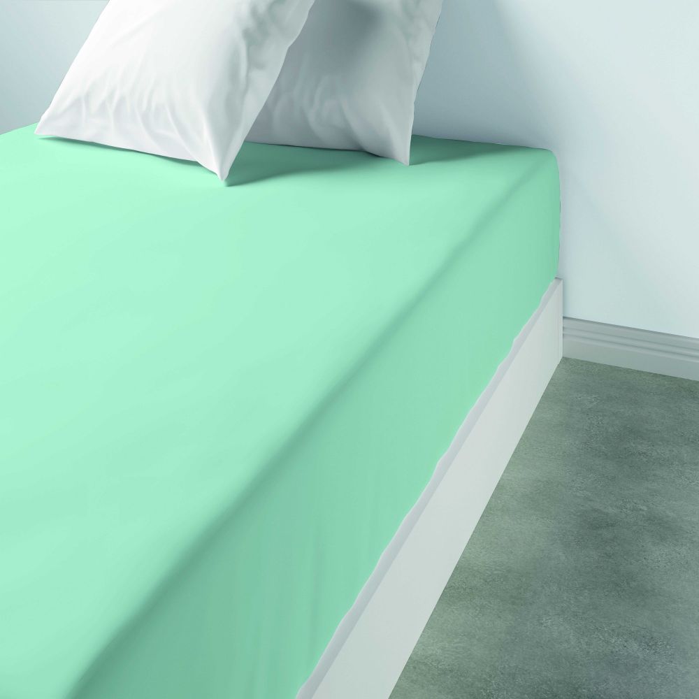 Drap housse 140x190 +35 cm 100% Coton 57 fils Aqua - Housse De Rêve