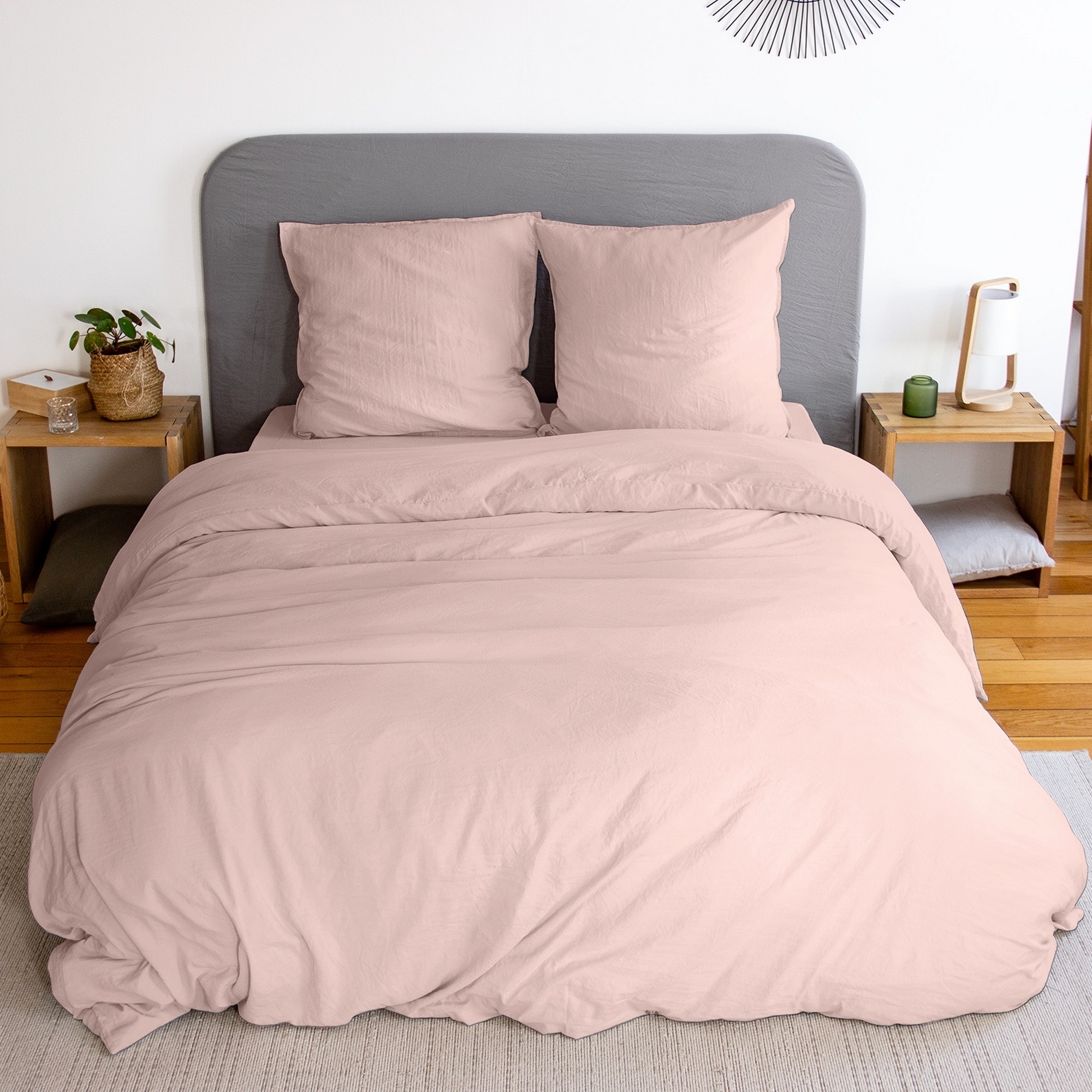 Housse de couette 220x240 cm + 2 taies doreiller 63x63 cm, 100% Microfibre  Lavé 100 gsm, Rose Poudré pas cher