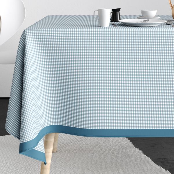 Nappe rectangulaire anti tache 140x200 cm Coton Vichy Bleu