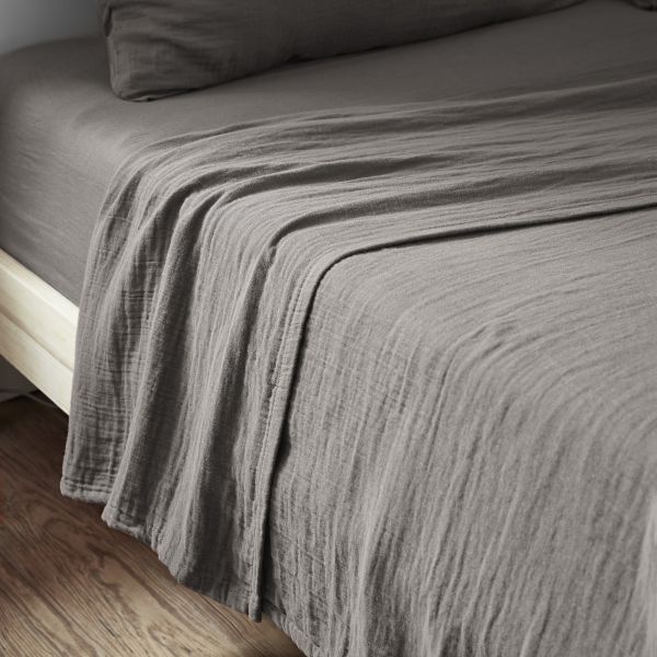 Drap plat 240x300 cm Gaze de coton Granit