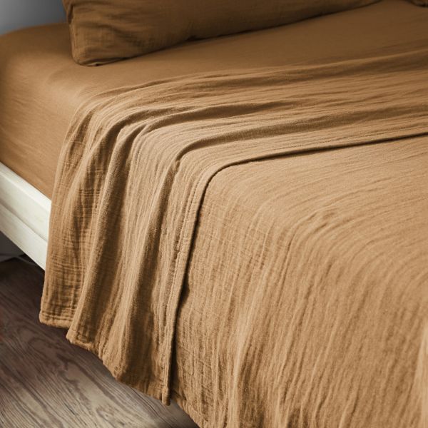 Drap plat 240x300 cm Gaze de coton Camel