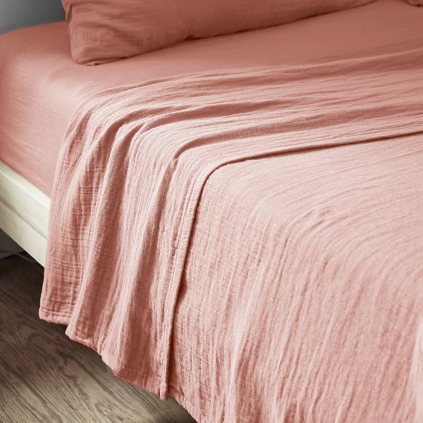 Drap plat 240x300 cm Gaze de coton Rose