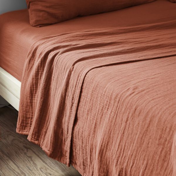 Drap plat 270x300 cm Gaze de coton Terracotta