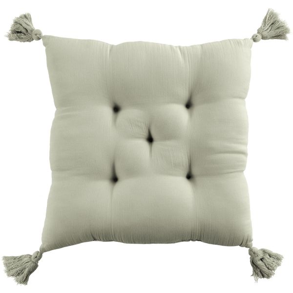 Coussin de chaise 40x40 cm Gaze de coton avec pompons Vert d'eau