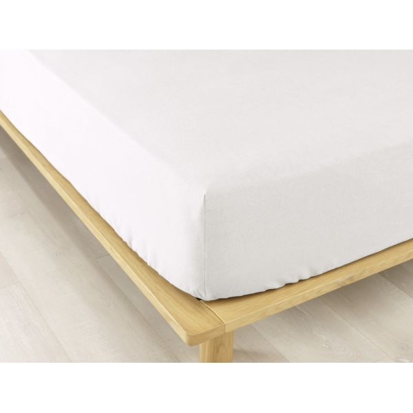 Drap housse 90x190 +30 cm Flanelle de Coton Neige